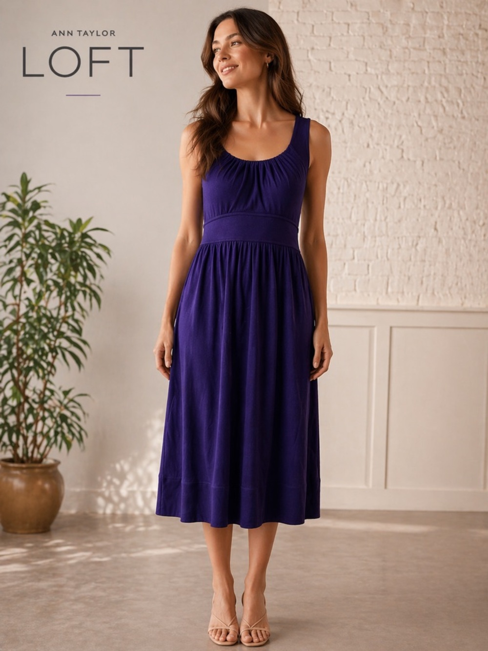 LOFT Deep‎ Purple Midi Dress size 8